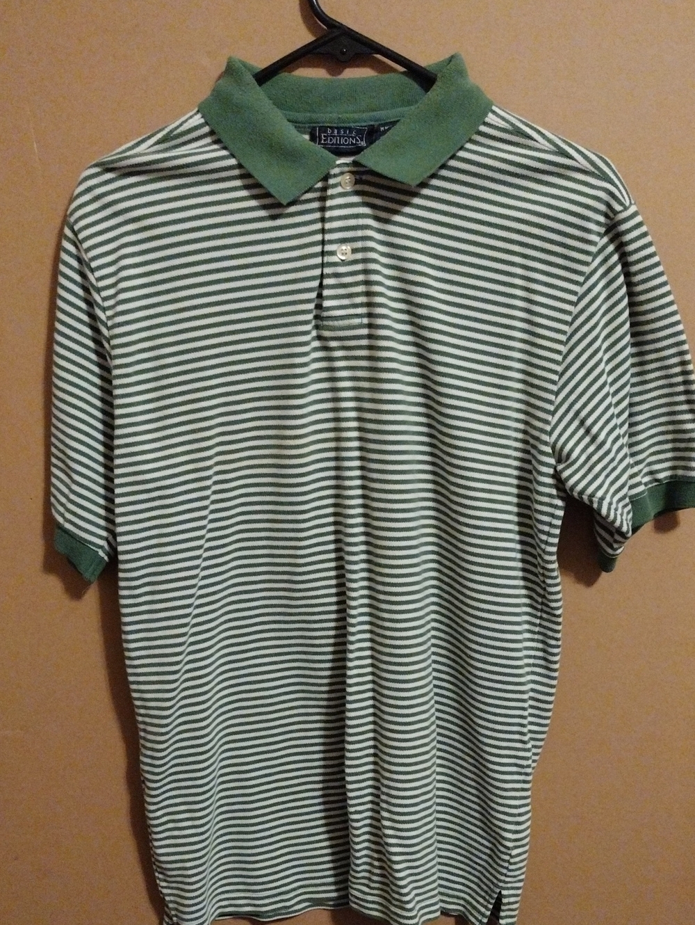 Classic Green Striped Polo Shirt Size M